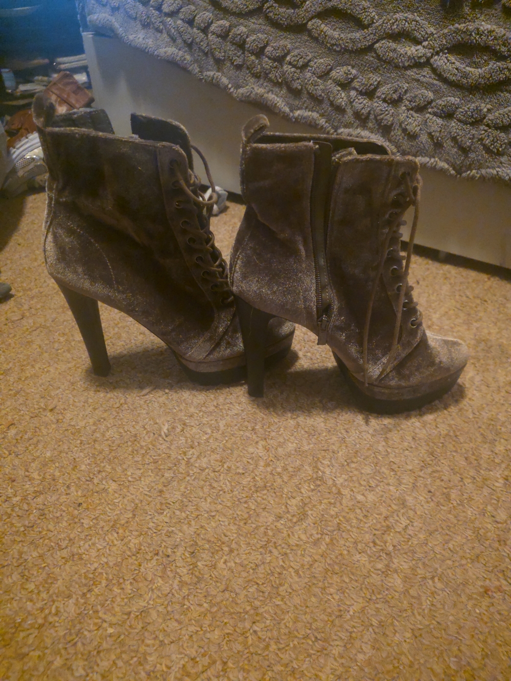 Aldo Gray Suede Lace-Up High Heel Ankle Boots